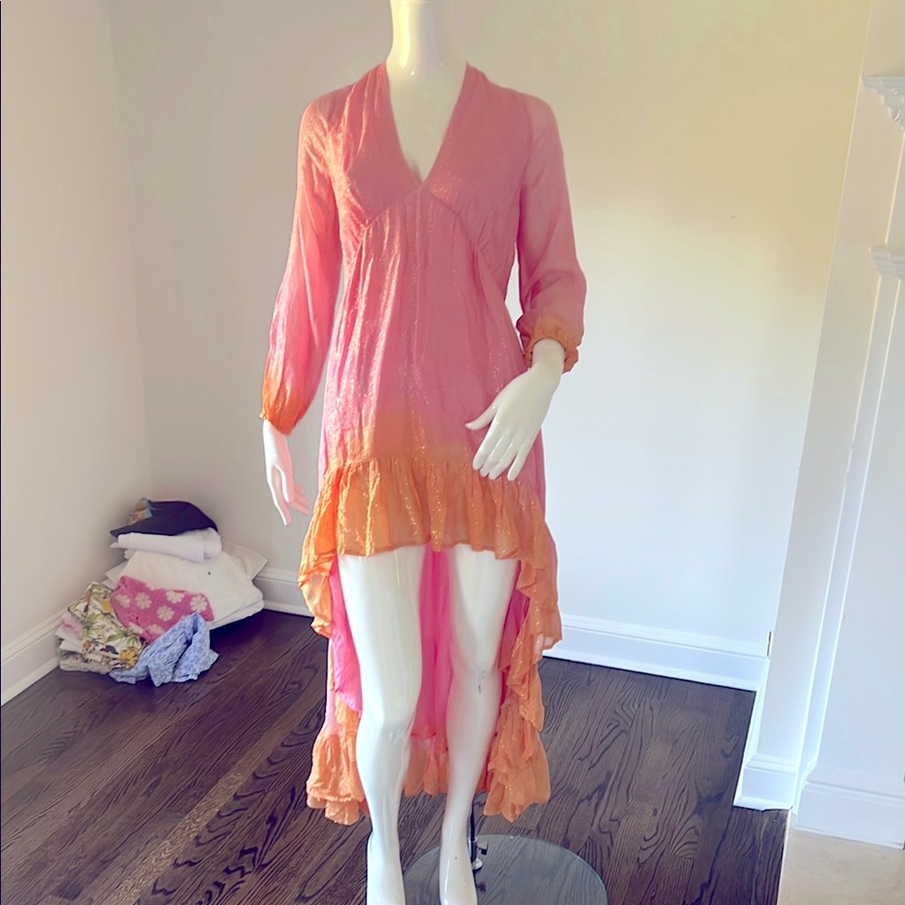 Sundress Pink and Orange high low Dress